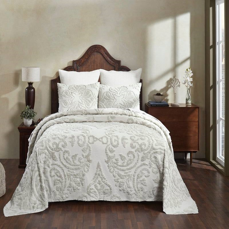 Queen Size 100-Percent Cotton Chenille 3-Piece Coverlet Bedspread Set in Ivory- HomePacific- {{Product type}}