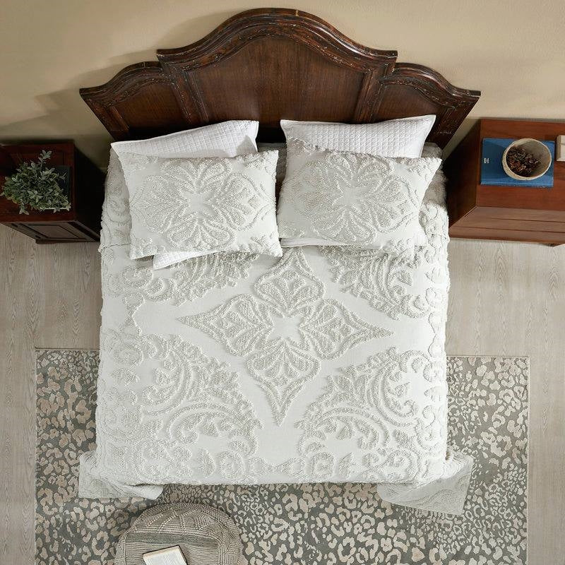 Queen Size 100-Percent Cotton Chenille 3-Piece Coverlet Bedspread Set in Ivory- HomePacific- {{Product type}}