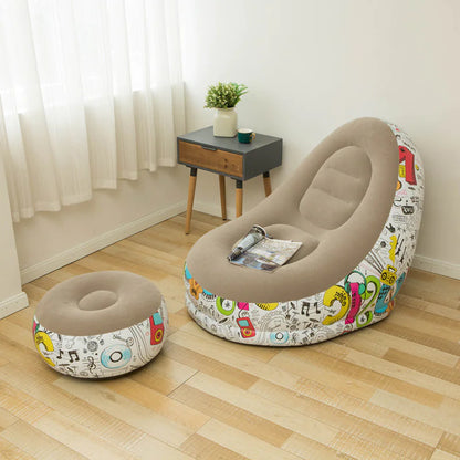 Thick Inflatable Lazy Chair with Footstool - Brown Flocking Surface-Sofa 116x96x83cm - chair