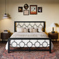 Queen Black Metal Platform Bed Frame with Circle Medallion Headboard Footboard - - Bedroom > Bed Frames > Metal Beds