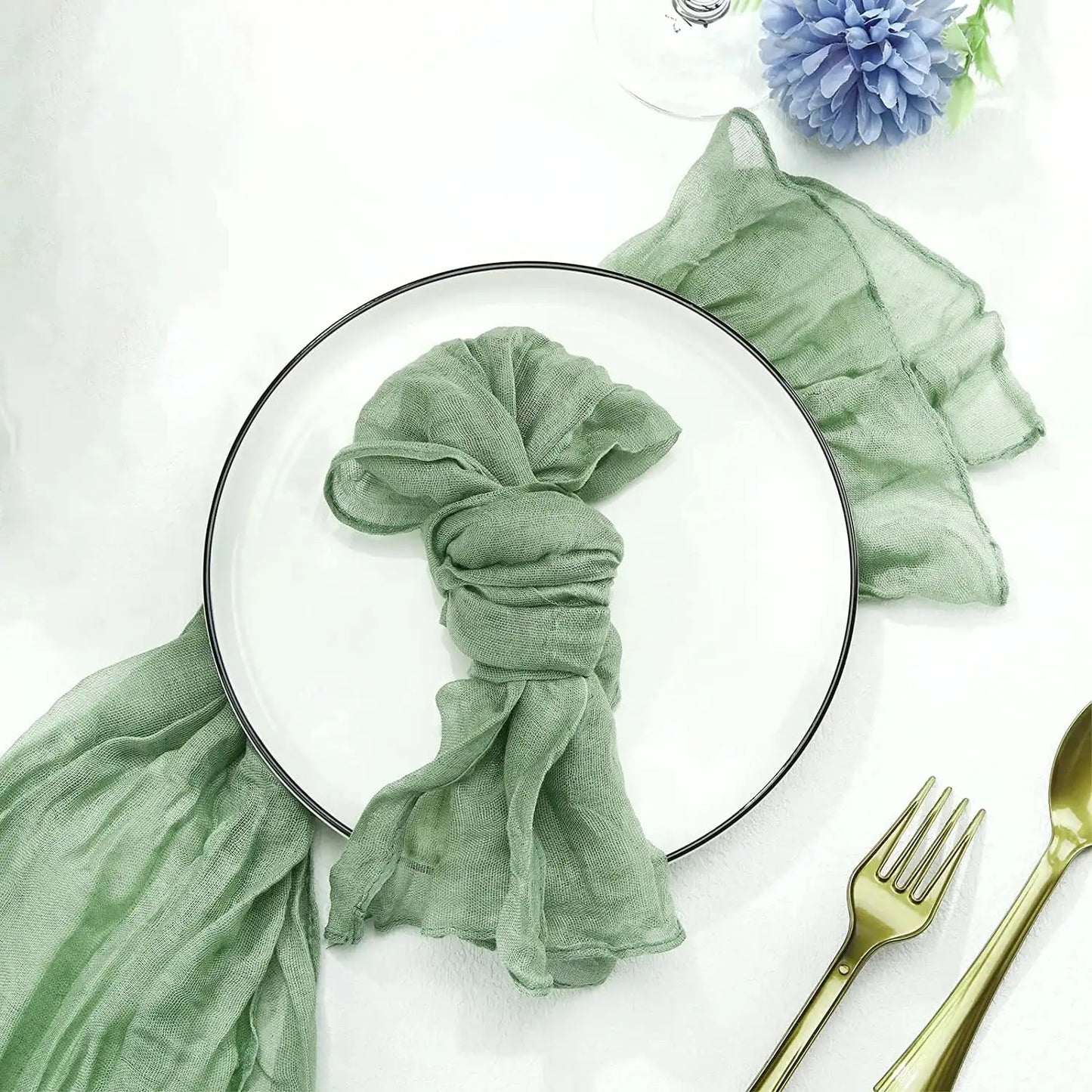 Semi-Sheer Gauze Table Runner Sage Cheesecloth Table Setting