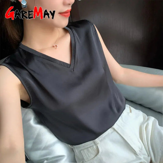 Women's Sleeveless Satin Blouse - Kia Day Design
