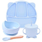 Silicone Suction Cup Dinner Plate Baby And Children's Divided Plate Set Light Blue