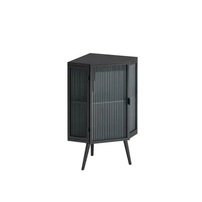 Floor Corner Cabinet with Tempered Glass Door and Storage Shelves - Kia Day Design