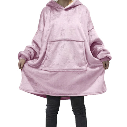 Fleece Wearable Blanket with Sleeves Big Pocket LIGHT PINK multi