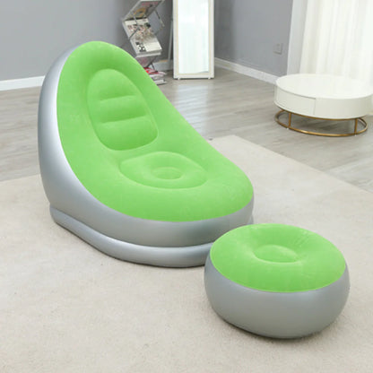 Thick Inflatable Lazy Chair with Footstool - Green Flocking Surface-Sofa 116x96x83cm - chair