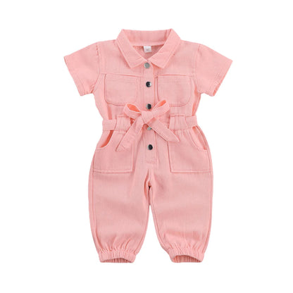 Infant Kids Baby Girls Denim Jumpsuit Pink