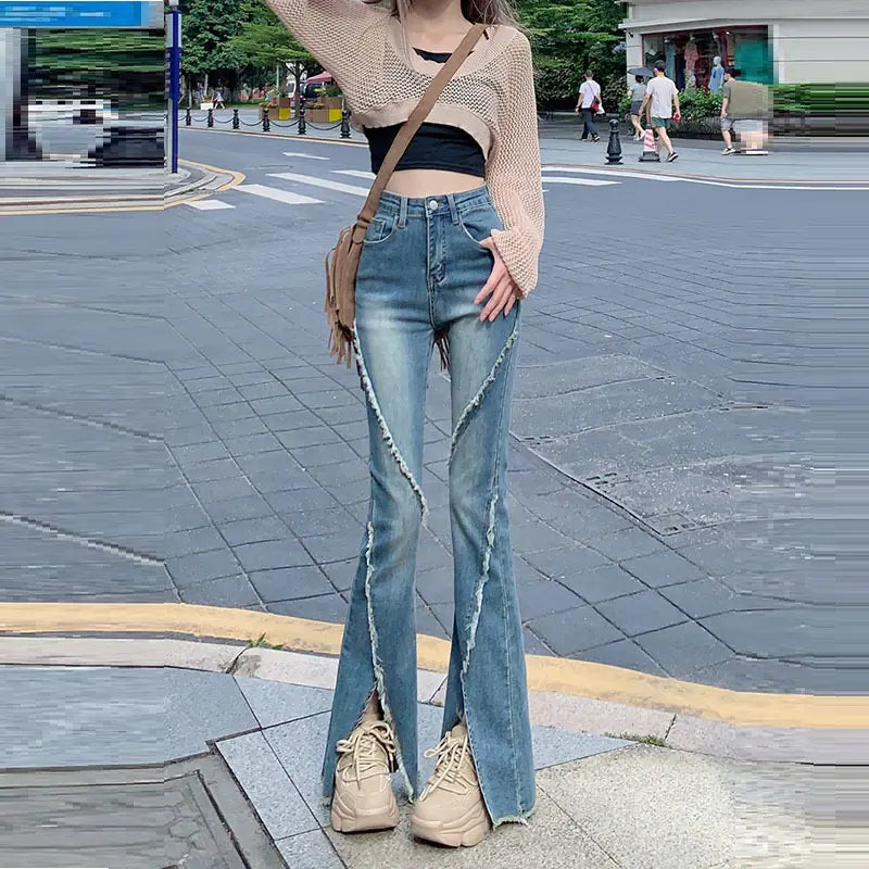 Rugged Slim Fit Horseshoe Design Jeans Kia Day Design