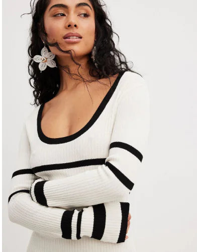 Slim-Fit Striped Woolen Knitted Dress Kia Day Design