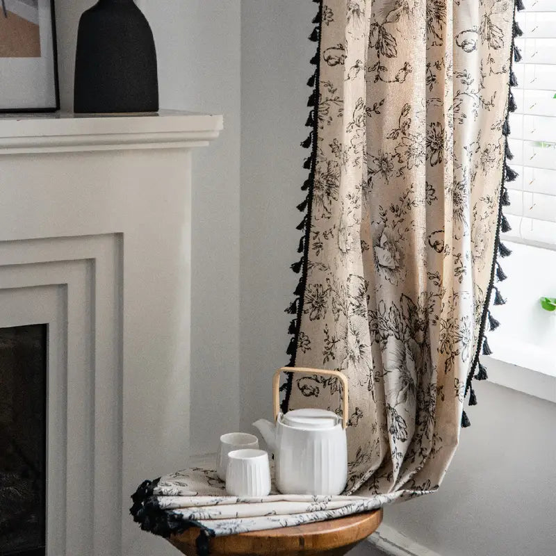 Pink Cotton and Linen Semi-Opaque Printed Curtain - Kia Day Design