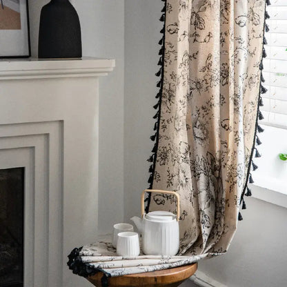 Pink Cotton and Linen Semi-Opaque Printed Curtain - Kia Day Design