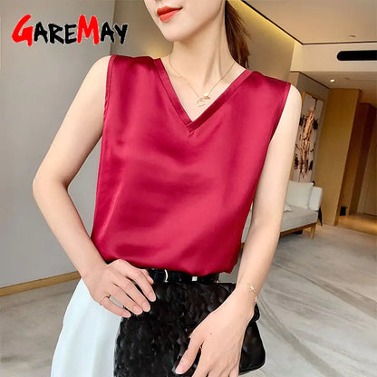 Women's Sleeveless Satin Blouse - Kia Day Design