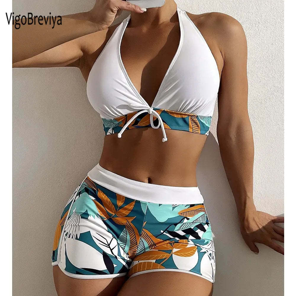 VigoBreviya Print Tied Halter Swimwear Women High Waist