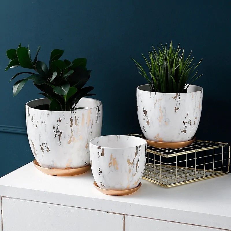 Marble Pattern Ceramic Flower Pot