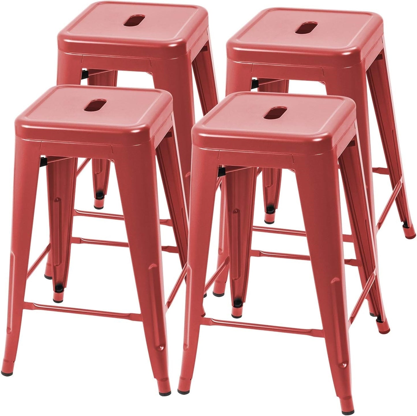Set of 4 - 24-in. Indoor/Outdoor Backless Stacking Red Metal Barstools - - Dining > Barstools