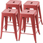 Set of 4 - 24-in. Indoor/Outdoor Backless Stacking Red Metal Barstools - - Dining > Barstools