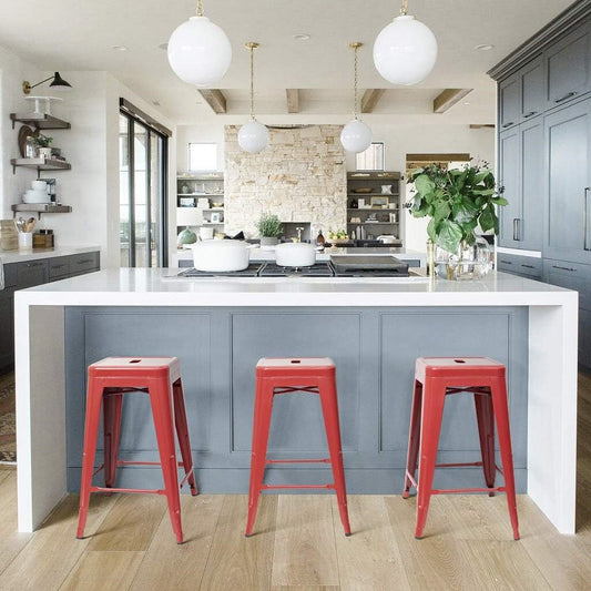 Set of 4 - 24-in. Indoor/Outdoor Backless Stacking Red Metal Stools - - Dining > Barstools