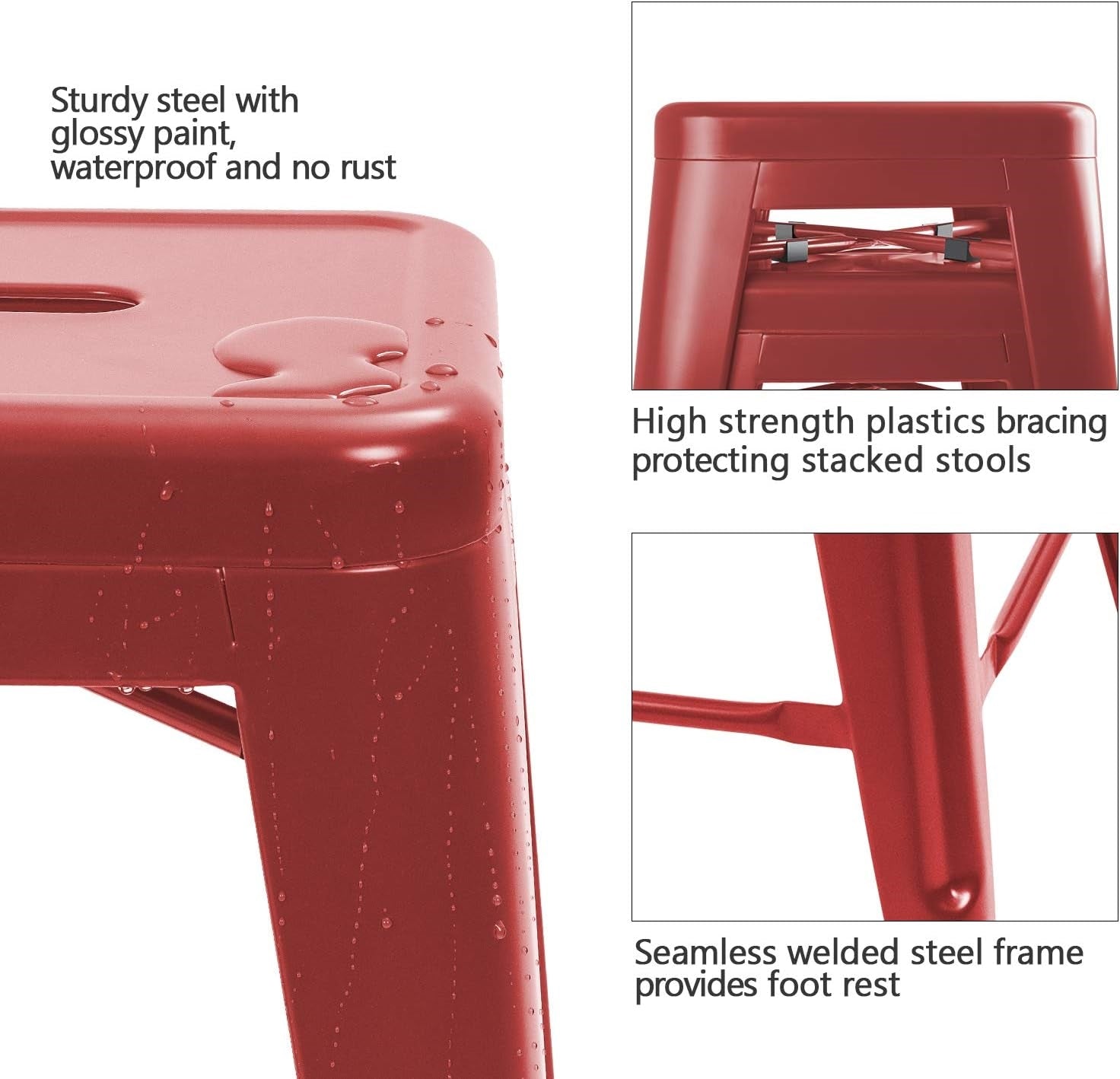 Set of 4 - 24-in. Indoor/Outdoor Backless Stacking Red Metal Barstools - - Dining > Barstools