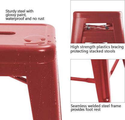 Set of 4 - 24-in. Indoor/Outdoor Backless Stacking Red Metal Barstools - - Dining > Barstools