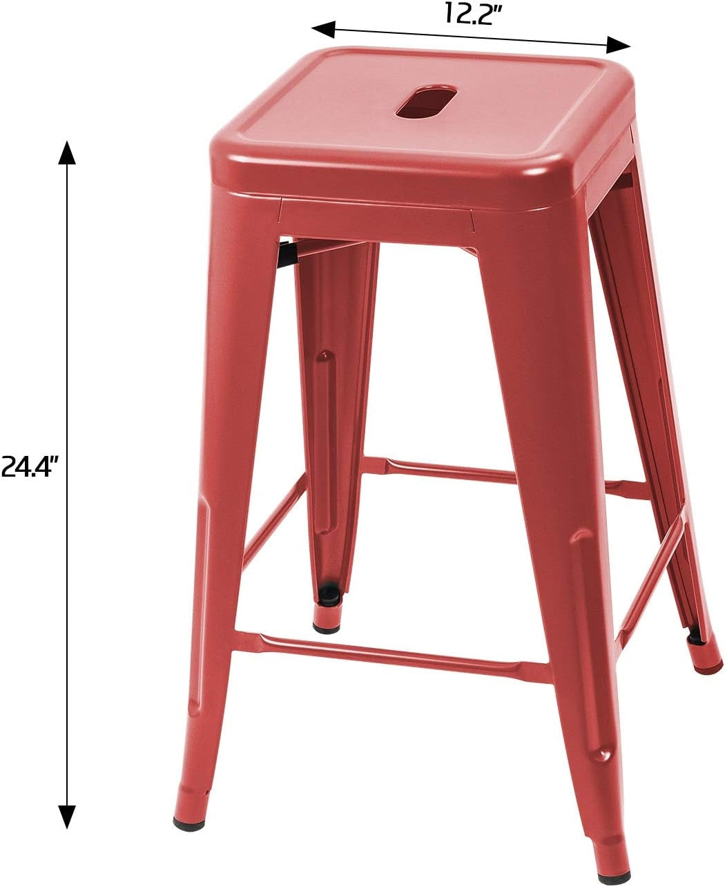 Set of 4 - 24-in. Indoor/Outdoor Backless Stacking Red Metal Barstools - - Dining > Barstools