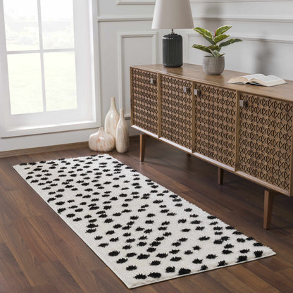 Cansu Black & White Dotted Area Rug - - Rugs