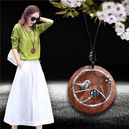 Vintage Style Long Sweater Necklace with Bird Pendant Kia Day Design