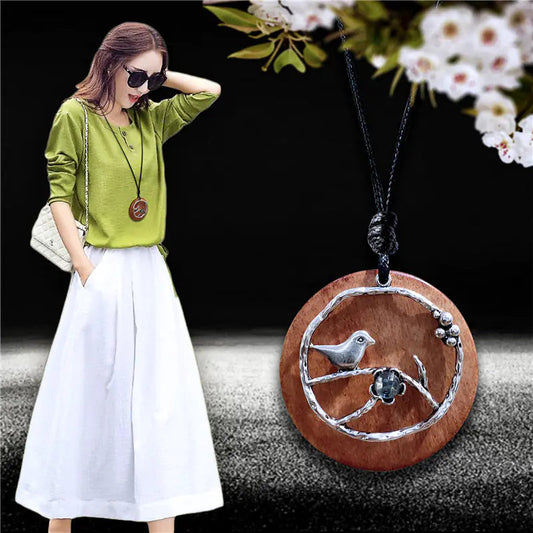 Vintage Style Long Sweater Necklace with Bird Pendant - - necklace