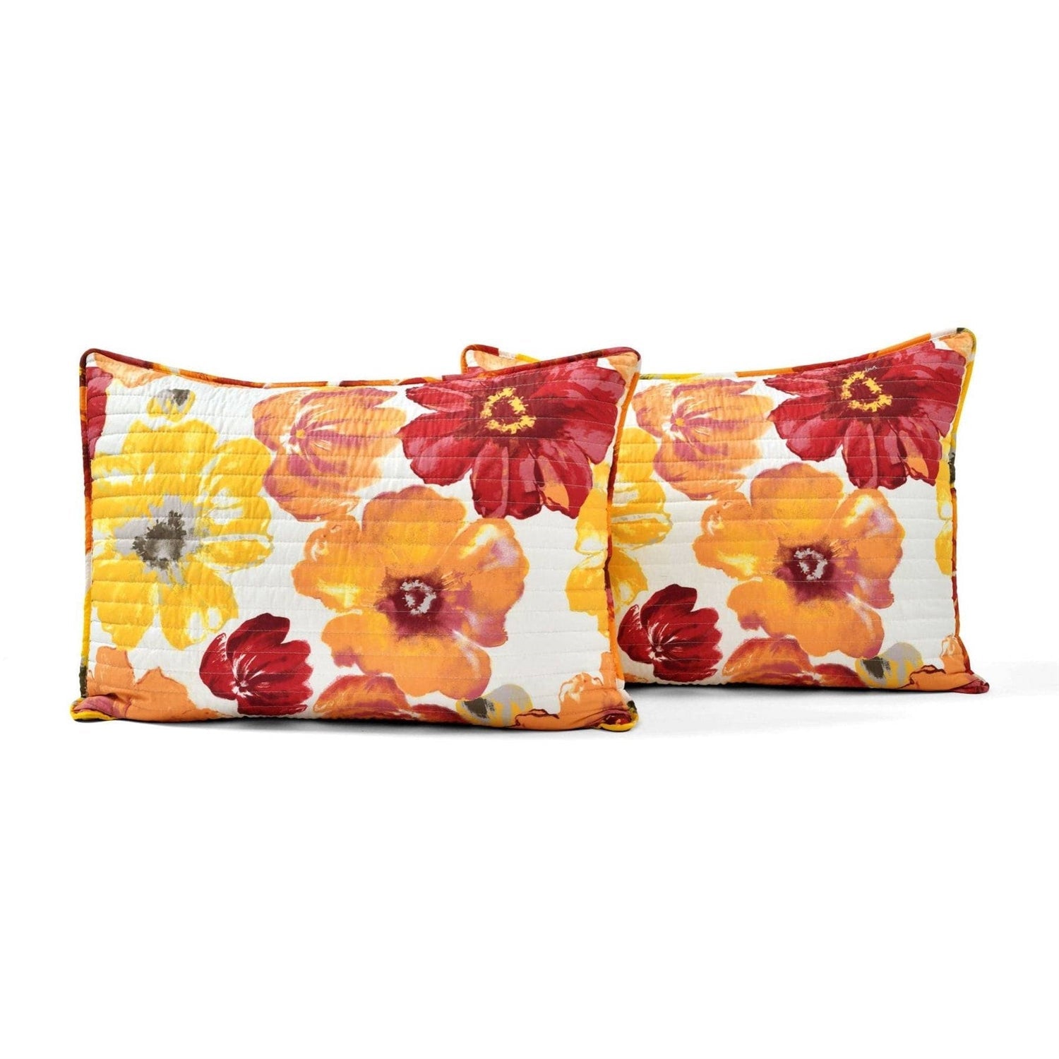 Full/Queen Red Orange Flowers Lightweight Polyester Microfiber Quilt Set - - Bedroom > Quilts & Blankets