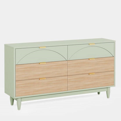 Retro Mid-Century Modern 6 Drawer Dresser Chest of Drawers in Mint Green - - Bedroom > Nightstand and Dressers