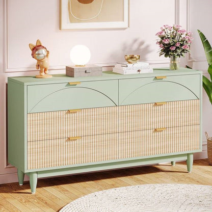 Retro Mid-Century Modern 6 Drawer Dresser Chest of Drawers in Mint Green - - Bedroom > Nightstand and Dressers