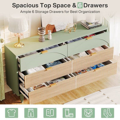 Retro Mid-Century Modern 6 Drawer Dresser Chest of Drawers in Mint Green - - Bedroom > Nightstand and Dressers