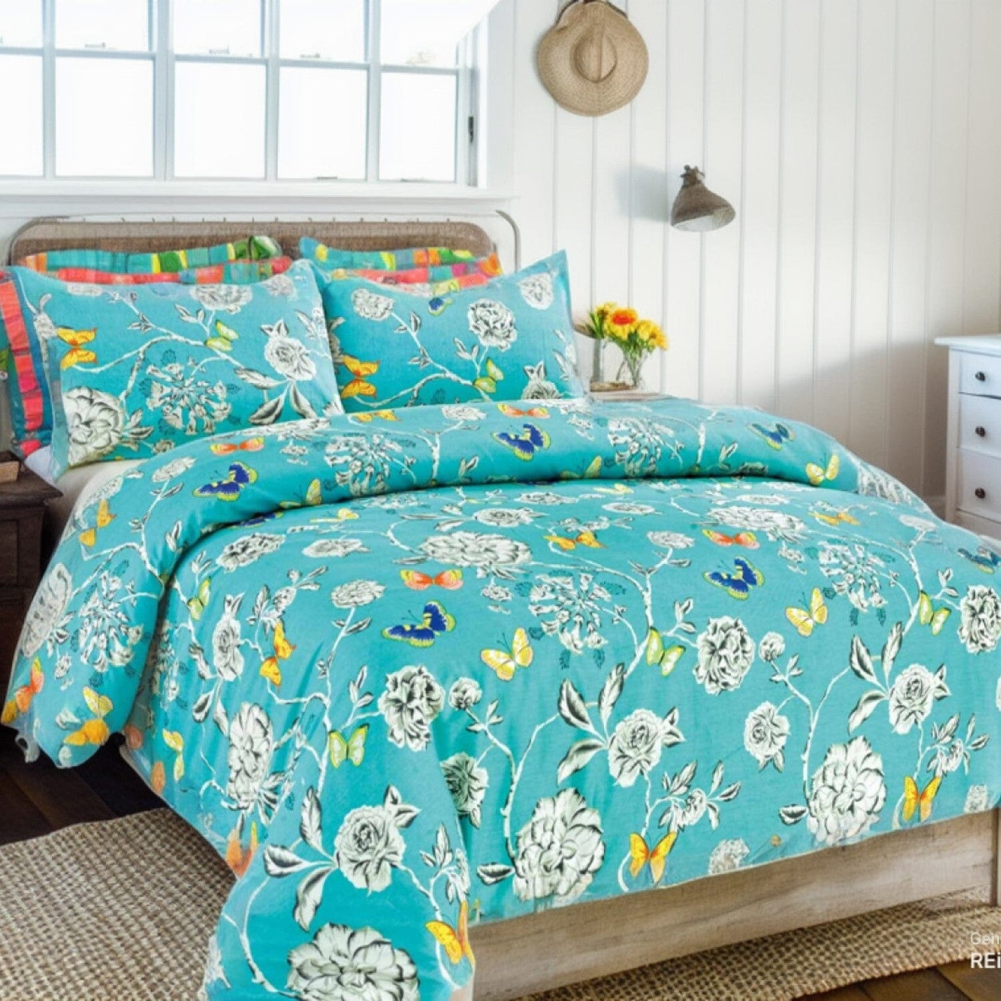 Tache Butterfly Wonderland Cotton Aqua Floral Duvet Cover (2142) - Cal King - Duvet Cover
