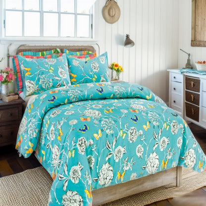 Tache Butterfly Wonderland Cotton Aqua Floral Duvet Cover (2142) - - Duvet Cover