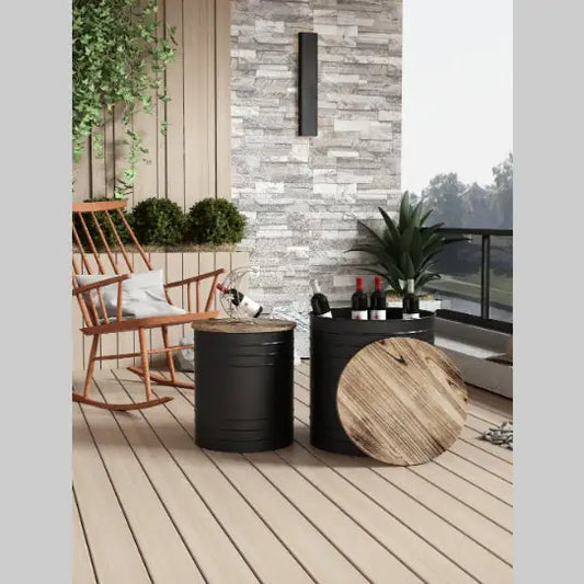 Metal Accent Table with Wood Top Set Of 2 - Kia Day Design