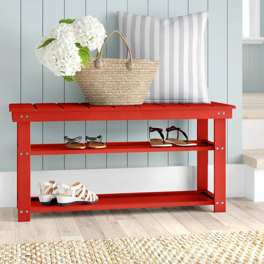Red Wooden 2-Shelf Shoe Rack Storage Bench - - Accents > Shoe Racks