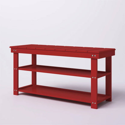 Red Wooden 2-Shelf Shoe Rack Storage Bench for Entryway or Closet - - Accents > Shoe Racks
