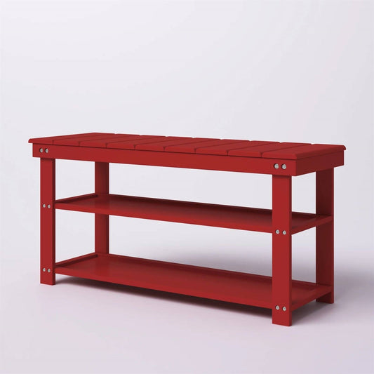 Red Wooden 2-Shelf Shoe Rack Storage Bench - - Accents > Shoe Racks