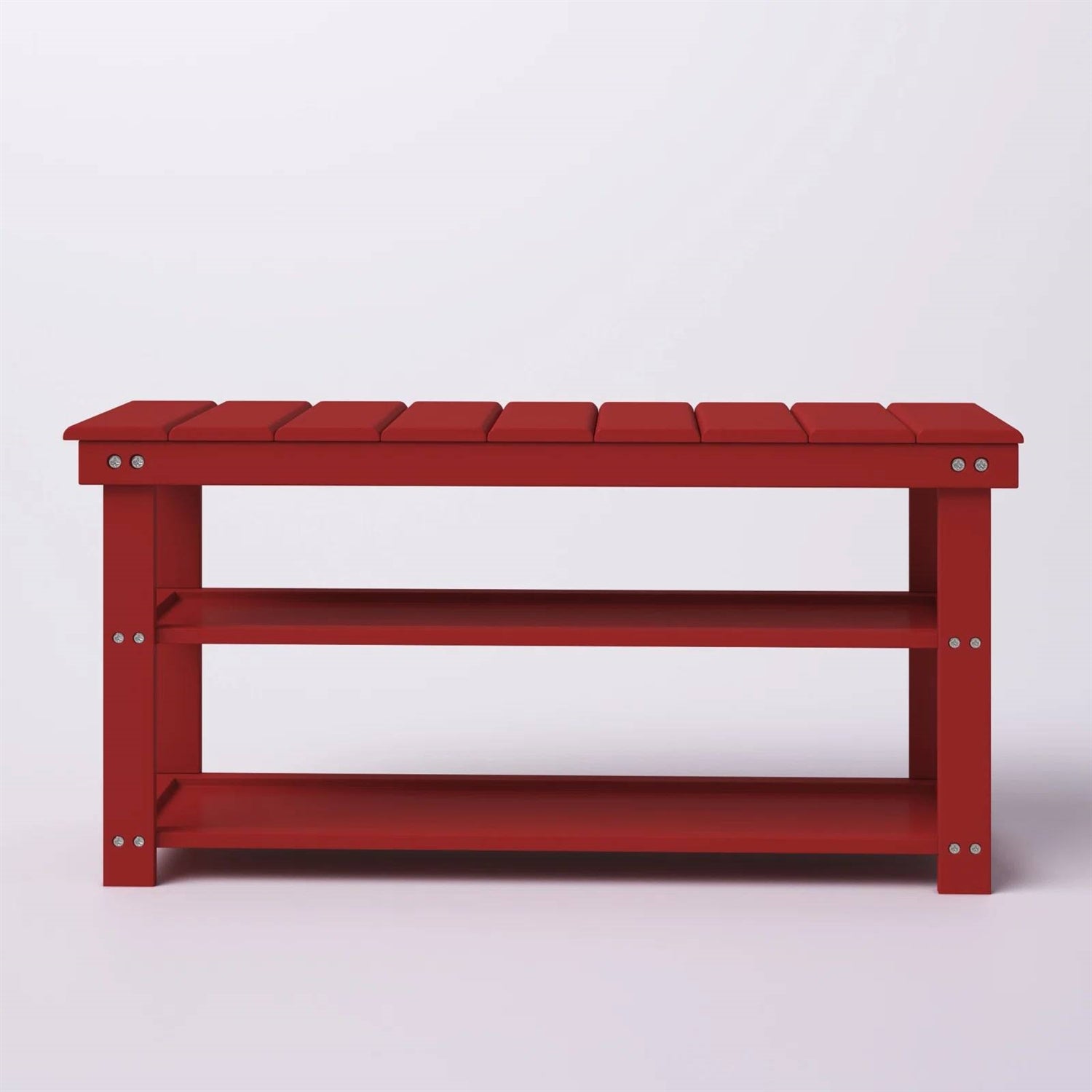 Red Wooden 2-Shelf Shoe Rack Storage Bench for Entryway or Closet - - Accents > Shoe Racks