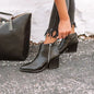 Chunky Heel Zip Up Martin Boots - Black - heeled boots