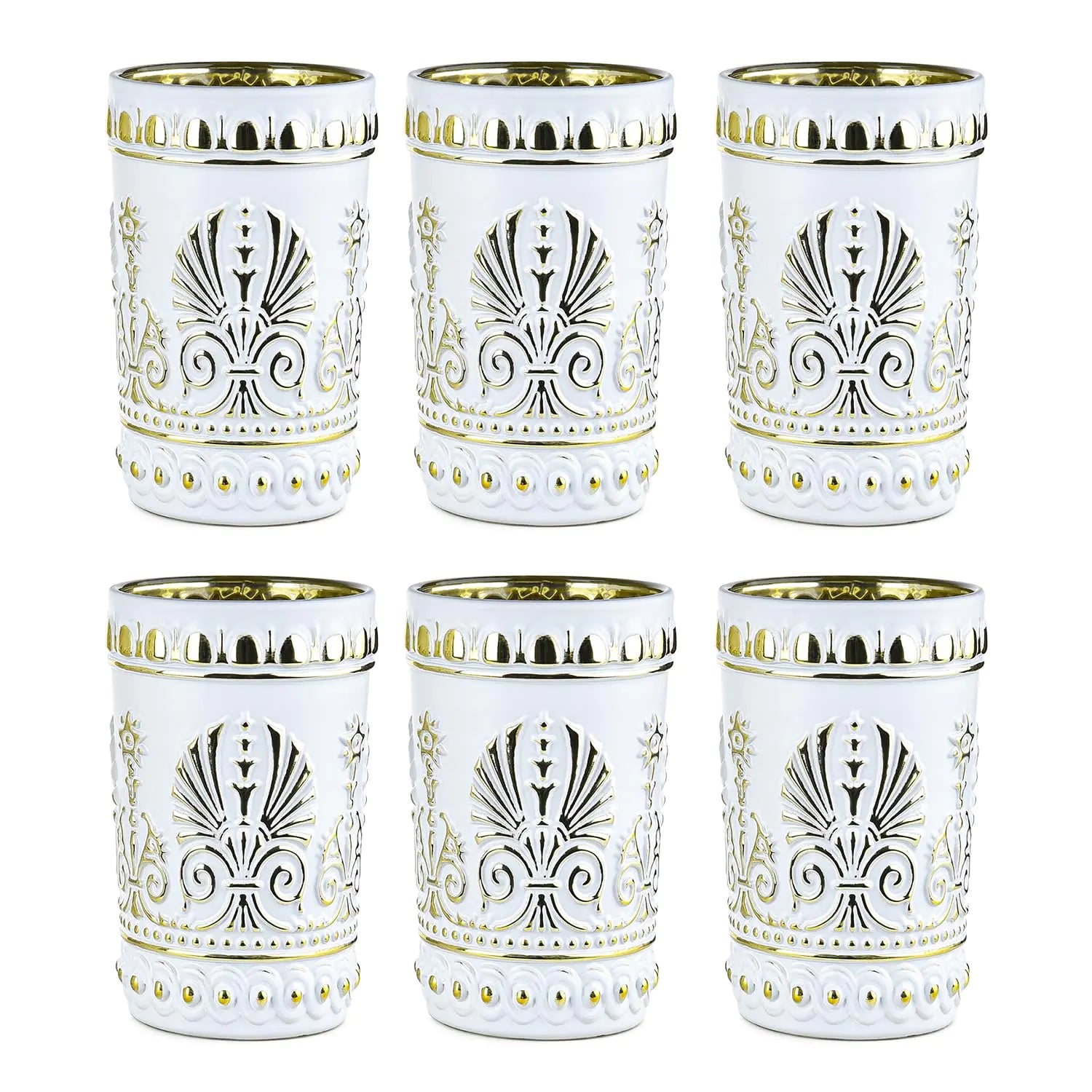 Sungmor Royal Style Embossed Glassware Slap-up Paint Glass Craft 6PC Highball Drinking Glasses Water Cups Great for Decor & Celebrate Wedding Halloween Thanksgiving Christmas Party Kia Day Design
