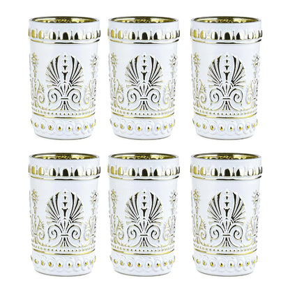 Sungmor Royal Style Embossed Glassware Slap-up Paint Glass Craft 6PC Highball Drinking Glasses Water Cups Great for Decor & Celebrate Wedding Halloween Thanksgiving Christmas Party Kia Day Design