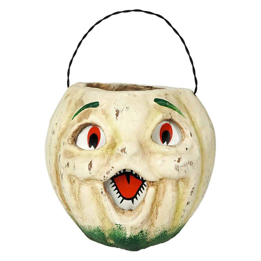 Vintage-Inspired White Resin Mache Jack-O-Lantern Choir Boy Candy Bucket - - Fall & Halloween