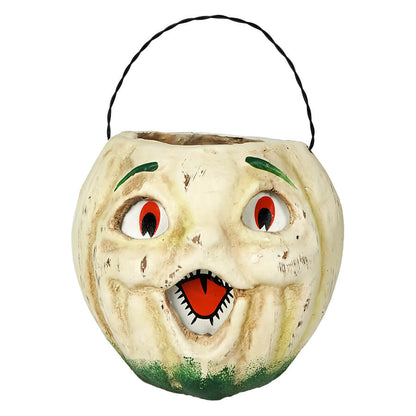Vintage-Inspired White Resin Mache Jack-O-Lantern Choir Boy Candy Bucket - - Fall & Halloween
