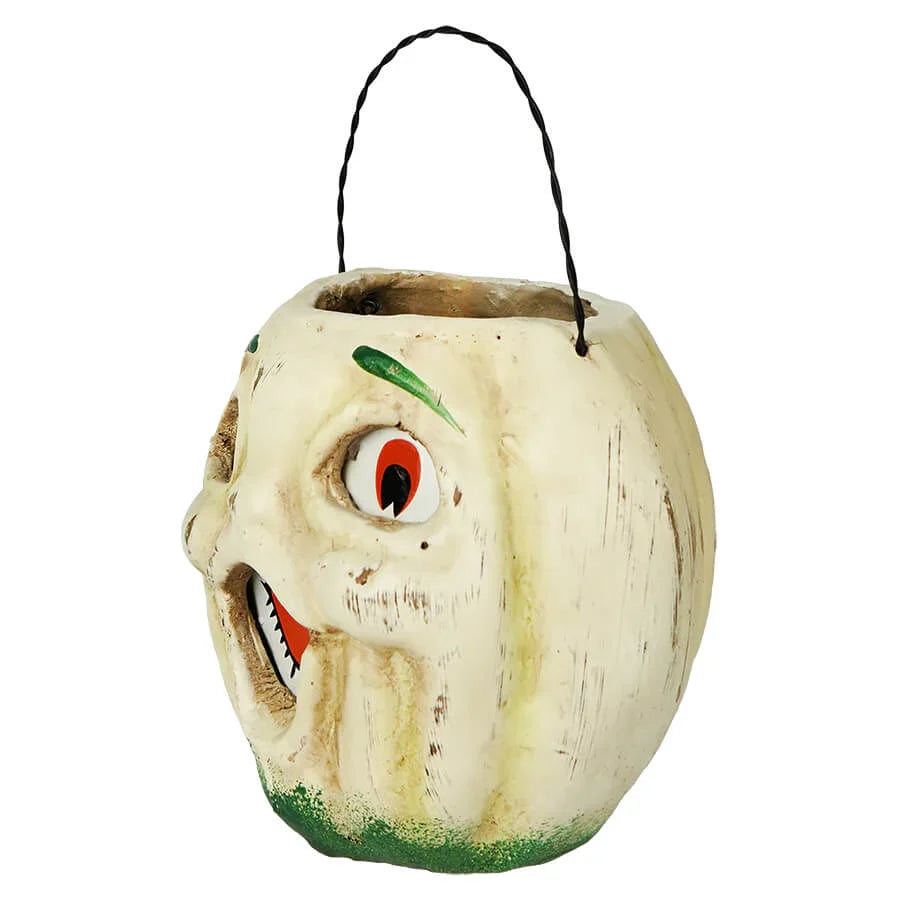 Vintage-Inspired White Resin Mache Jack-O-Lantern Choir Boy Candy Bucket - - Fall & Halloween