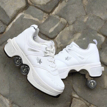 Leather Kids Four Wheels Roller Skate Shoes