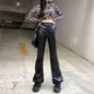 Women Vintage Shiny Black Faux Leather Pants Black