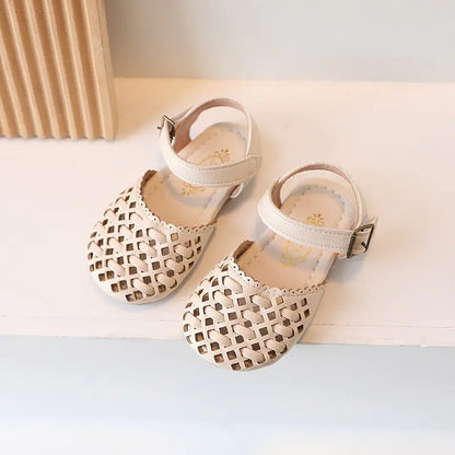 Little Girl Soft Pu Leather Sliders Beige