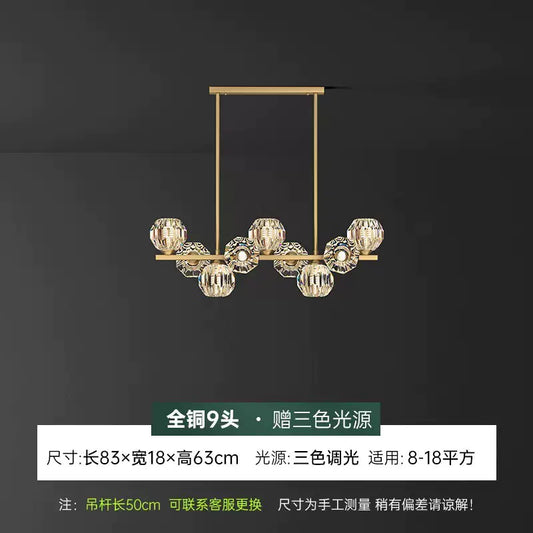 Modern Nordic Crystal Copper Dining Pendant Light - Copper natural color hanger 9-head length 83cm three-color light changing - Lighting
