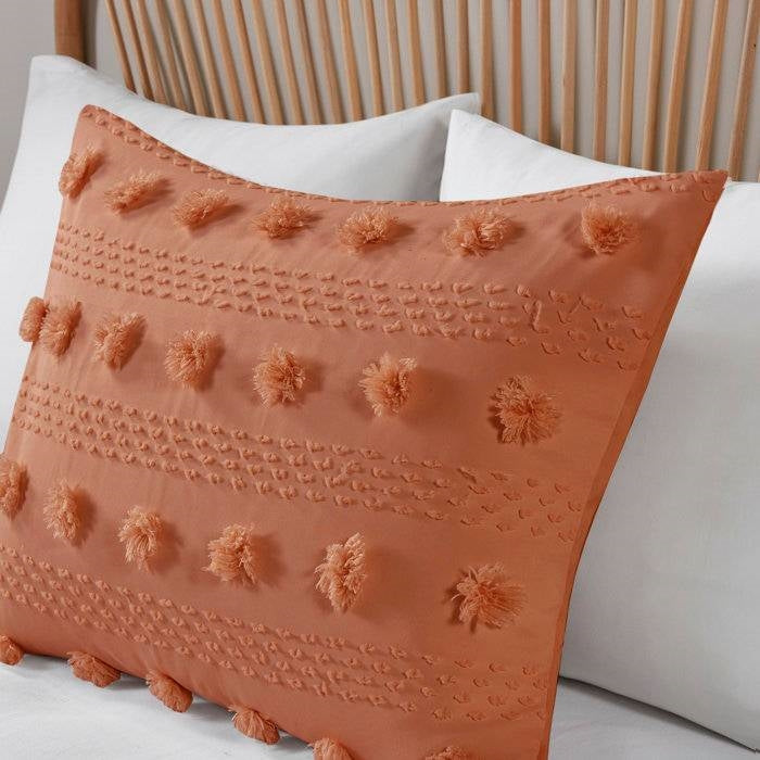 King / California King 3-Piece Rust Orange Pompom Microfiber Comforter Set - - Bedroom > Comforters and Sets