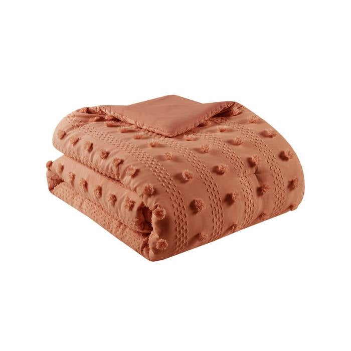 King / California King 3-Piece Rust Orange Pompom Microfiber Comforter Set - - Bedroom > Comforters and Sets